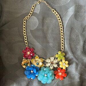 Gold and Pink Floral Statement Necklace